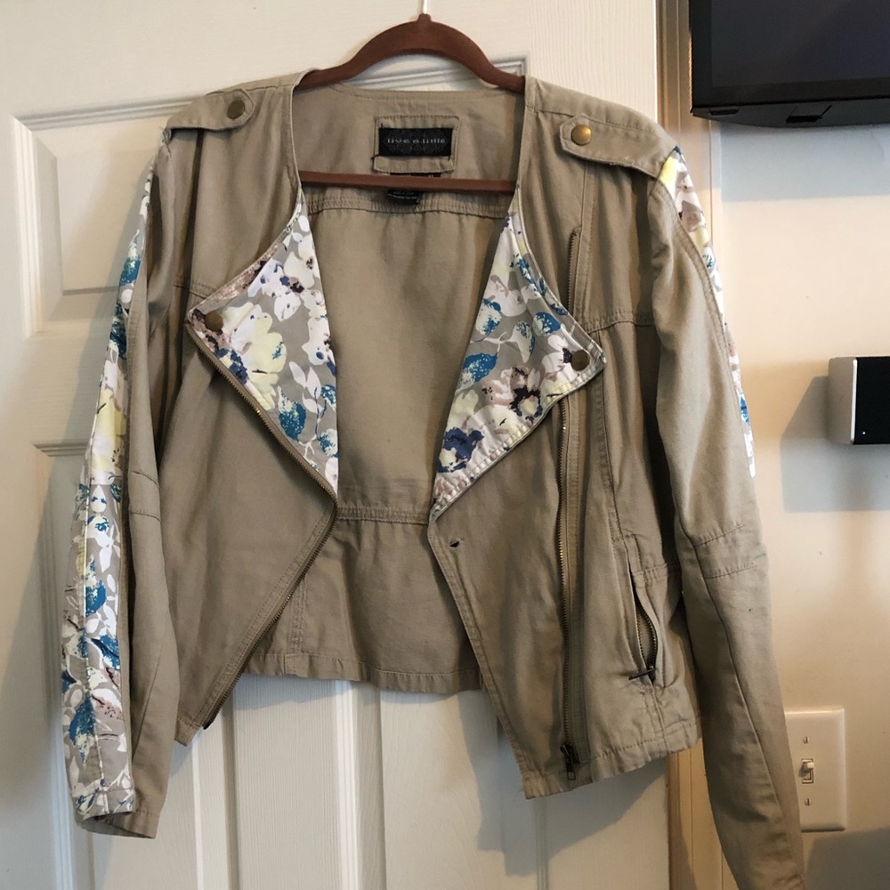 Tan jacket with floral print